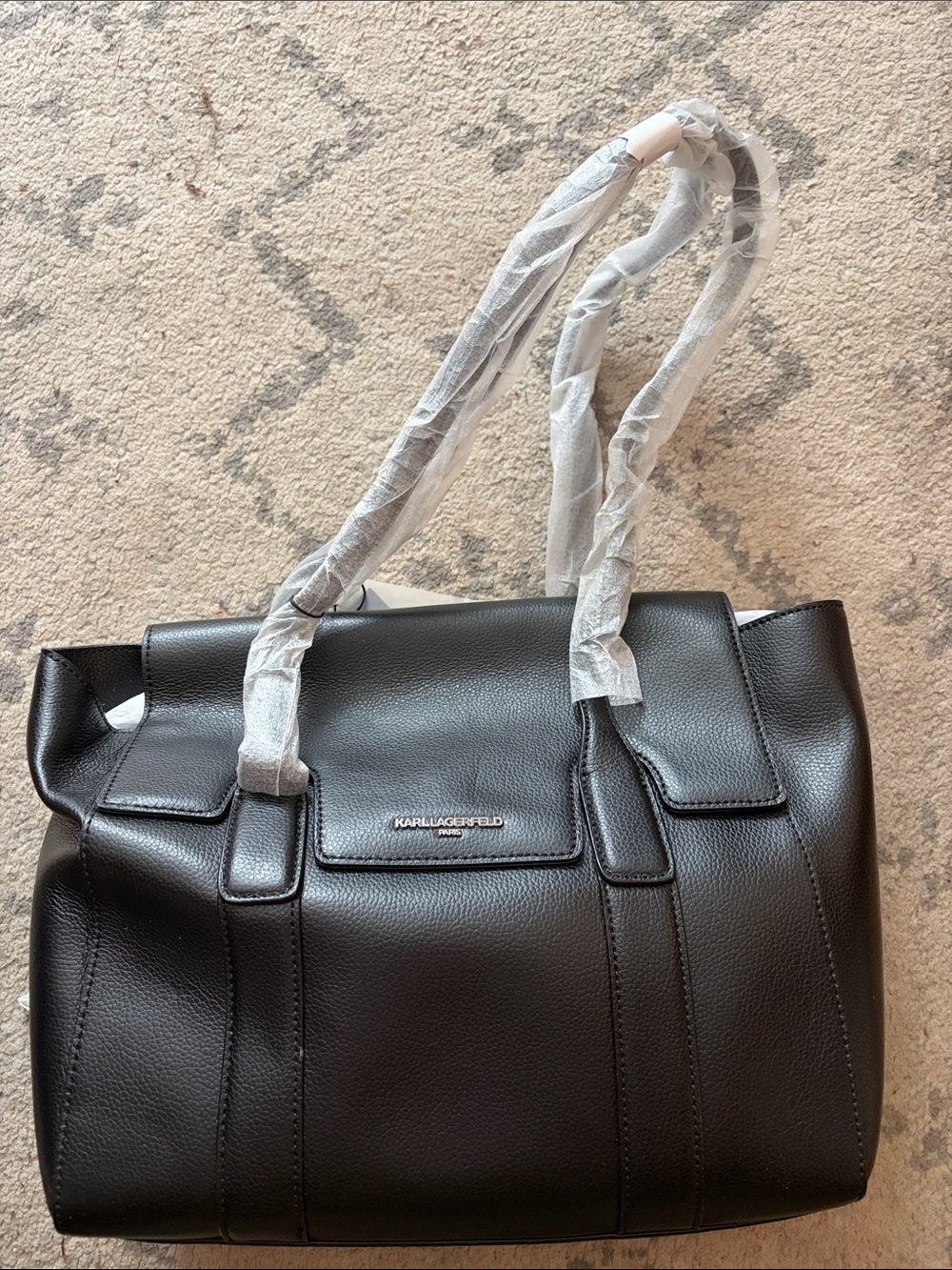 Karl Lagerfeld Black Pebbled Leather Tote Bag